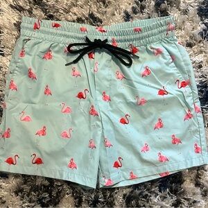 SHEIN Flamingo Print Shorts - Light Blue and Pink